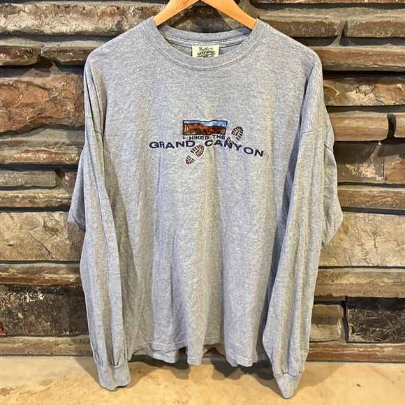Vintage I Hiked the Grand Canyon Heather Grey Cotton Long Sleeve Tee - Picture 1 of 7